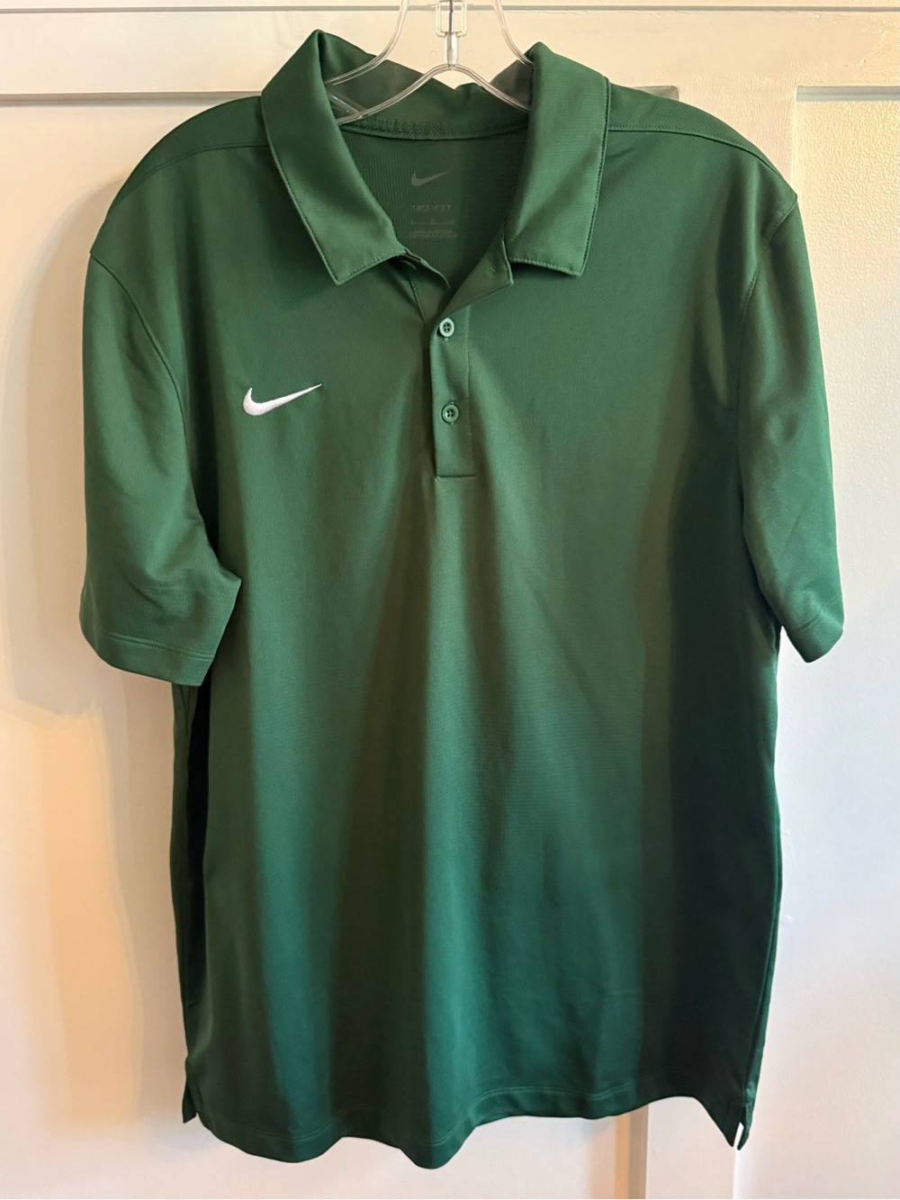 Nike Men's Dark Green Polo with White Swoosh Large